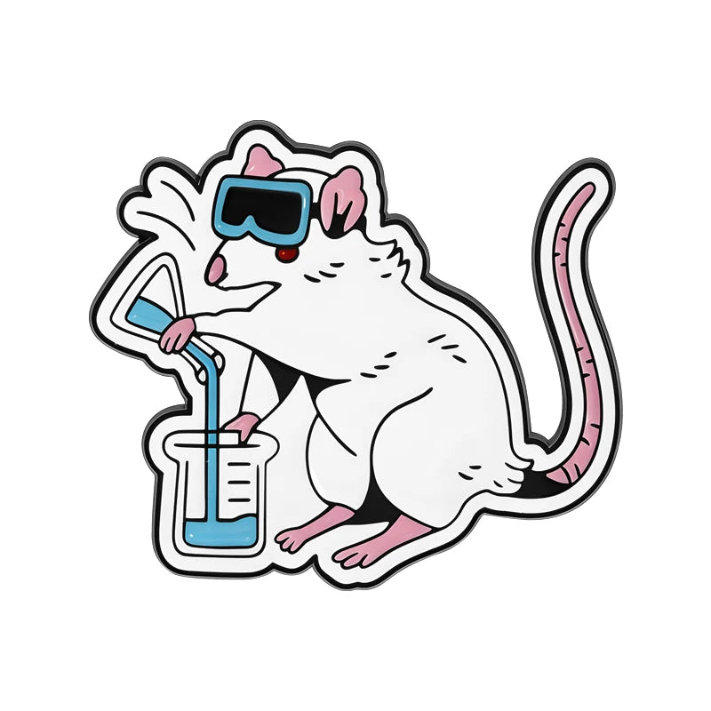Lab Rat Chemistry Scientist Enamel Pin — Cartoon Animal Lab Mouse Brooch Lapel Badge Gift for Scientists & Science Lovers
