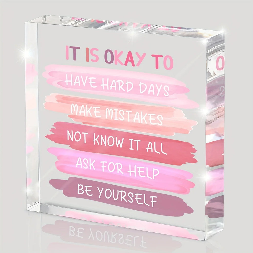 Pink Mental Health Desk Ornament — Inspirational Office Decor & Thoughtful Gift for Women & Teachers