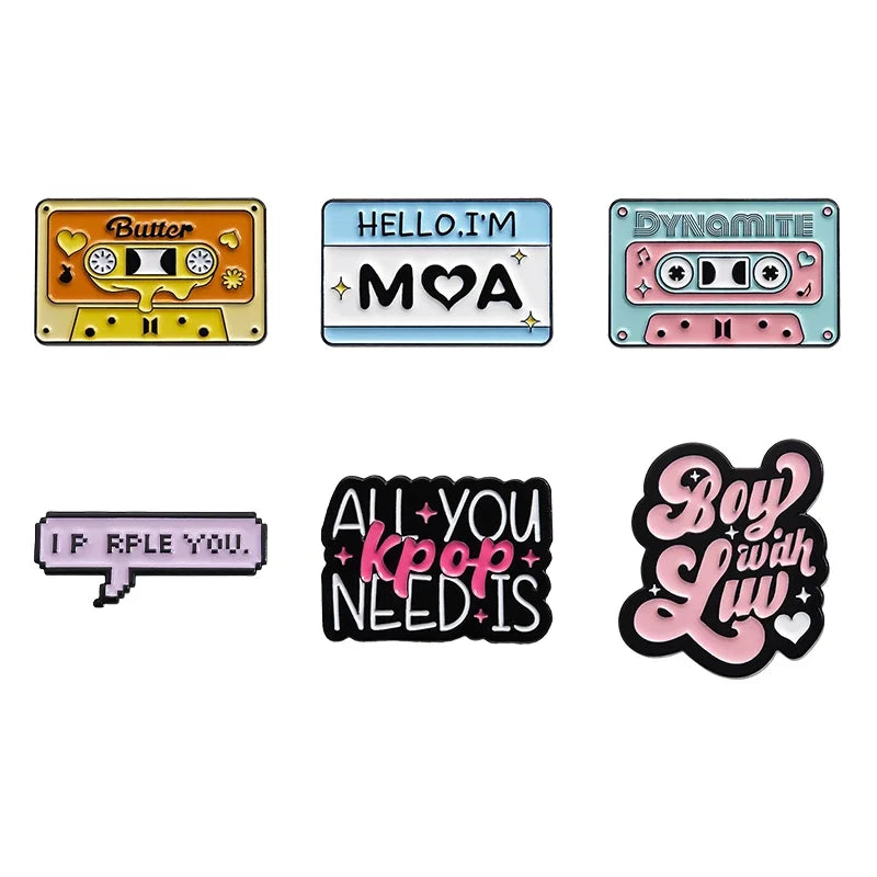K-Pop Retro Music Tape Enamel Pin Brooch — Lapel Badge & Backpack Accessory for Music Lovers & K-Pop Fans