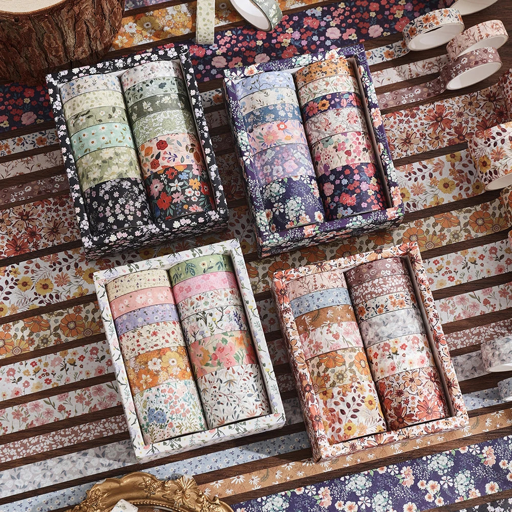 Vintage floral washi tape set for journaling