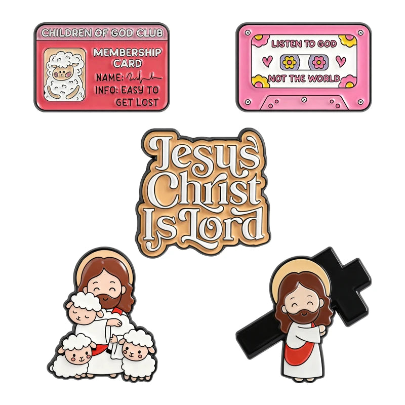 Christian Faith Enamel Pin — "The Lord Is My Shepherd" & Jesus Christ Is Lord Cross Brooch Lapel Badge Gift for Believers