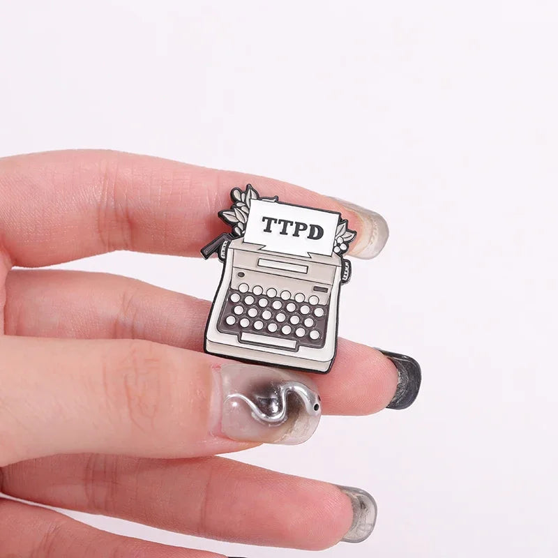 TTPD Typewriter Enamel Pin — "I Cry A Lot But I Am So Productive" Funny Quote Brooch Lapel Badge for Women & Swifties
