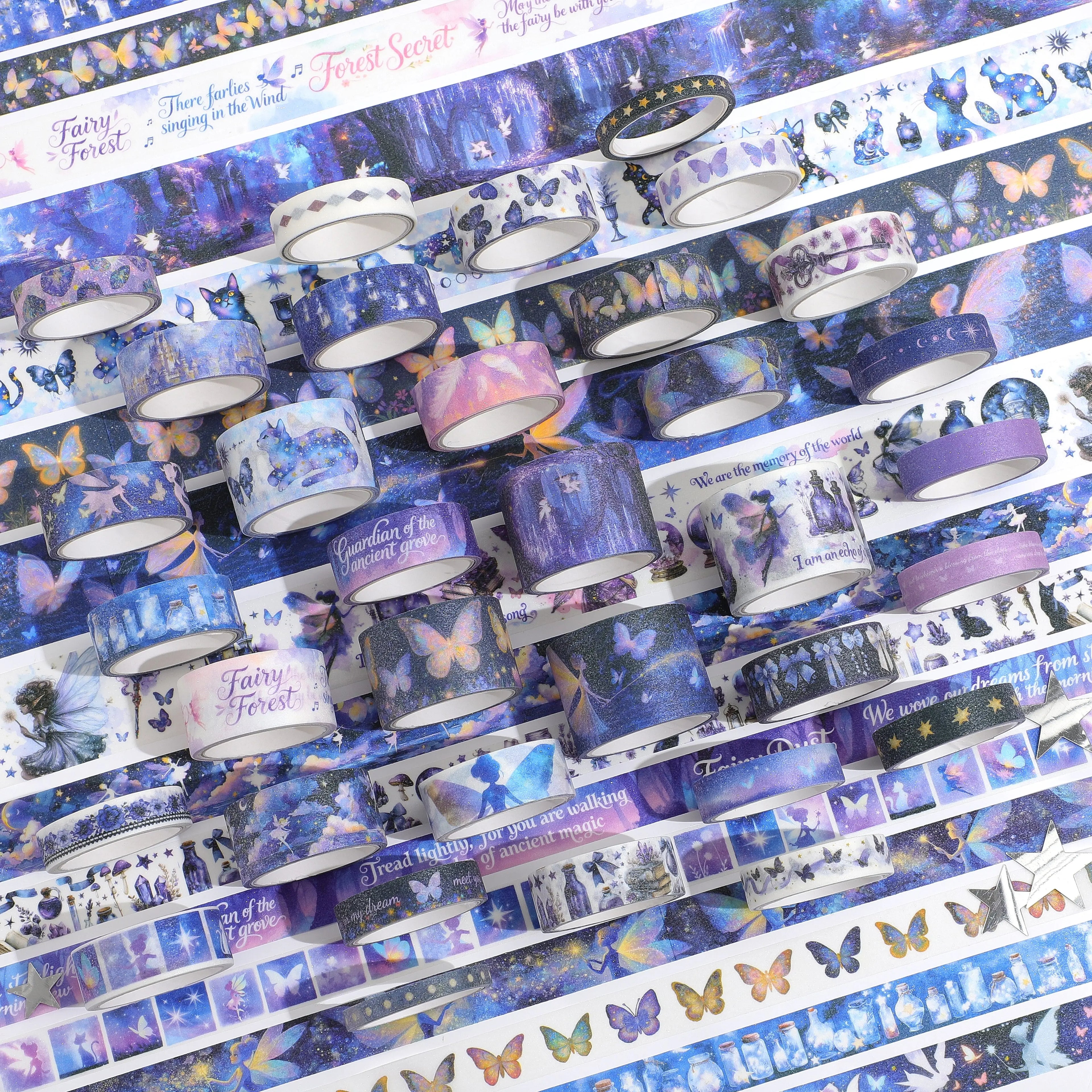 35-Roll Purple Fairy Magic Washi Tape Set — Elves, Castles, Black Cats & Butterfly Designs for Journaling & Scrapbooking