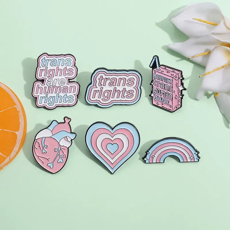 Trans Rights Are Human Rights Enamel Pin — Transgender Heart Brooch Lapel Badge for Hats, Backpacks & Pride Accessories